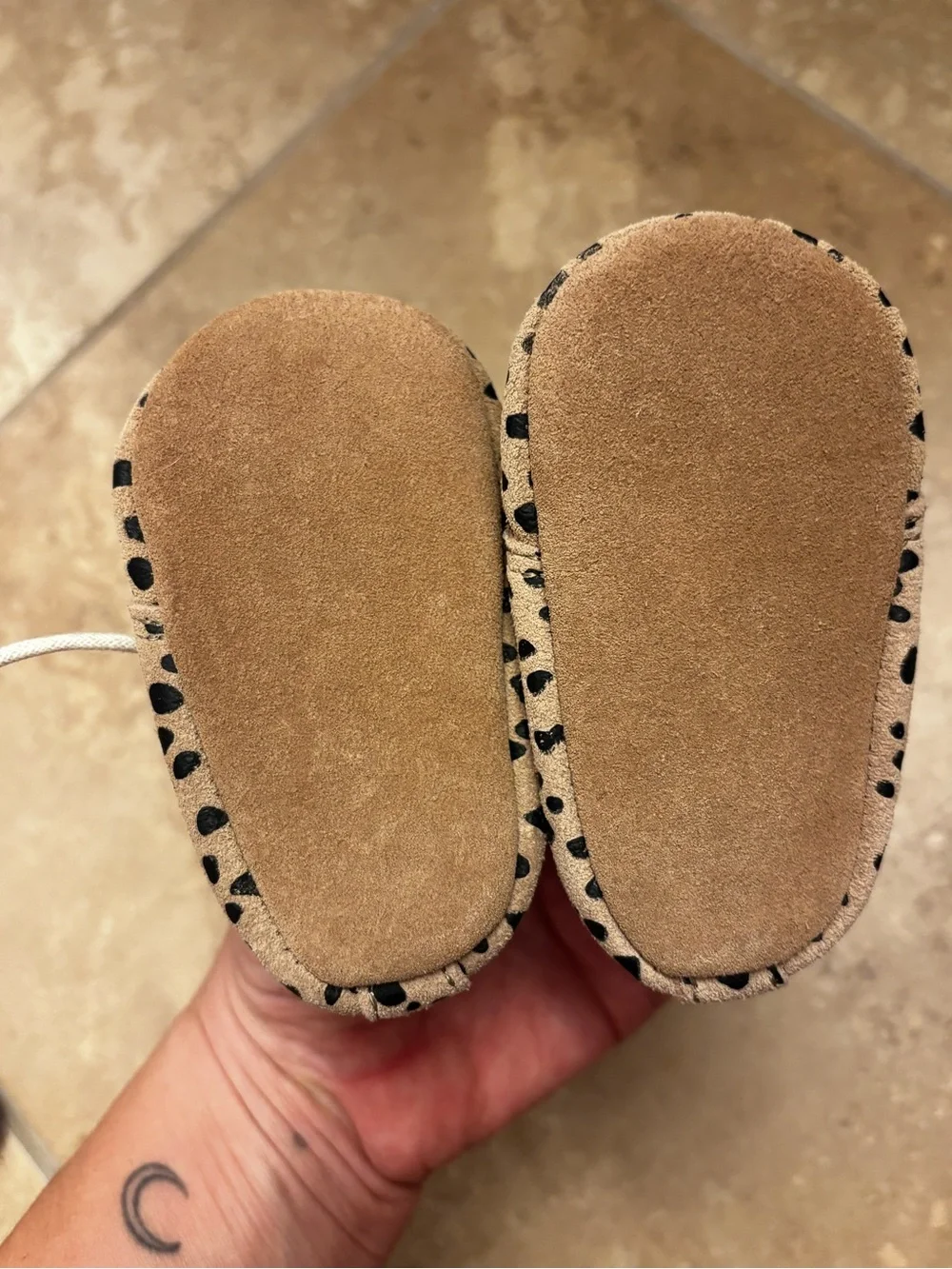 Baby Walker Suede Lace-Up Shoes in Brown with Black Dots